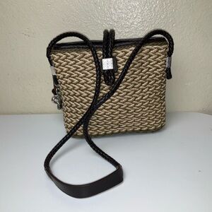 Brighton Woven Beige Green Rattan Basket Purse Bag leather straps Silver Charms